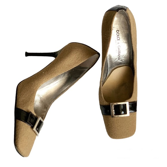 Dolce & Gabbana Vintage brown & tan wool square toe pumps, 6 - Picture 1 of 16